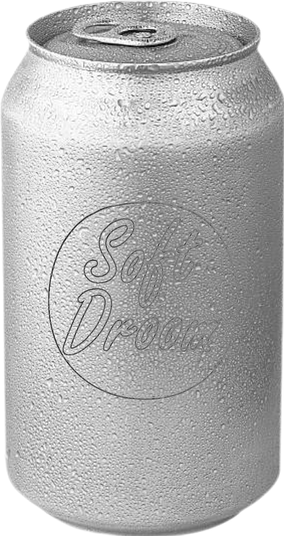 Cold Drink can with Soft Droom's logo.